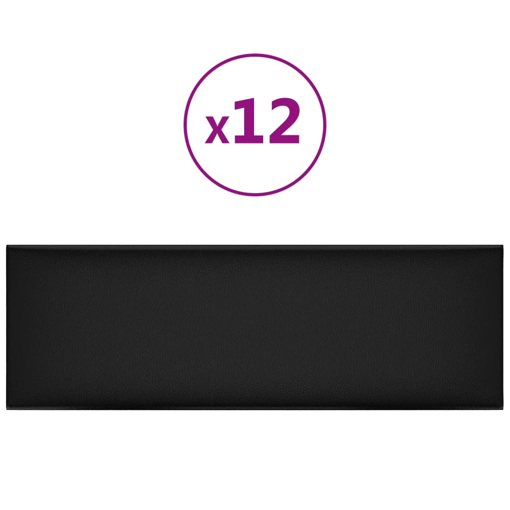 Testiera da Parete 12 pcs Nero 90 x 30 cm Tessuto