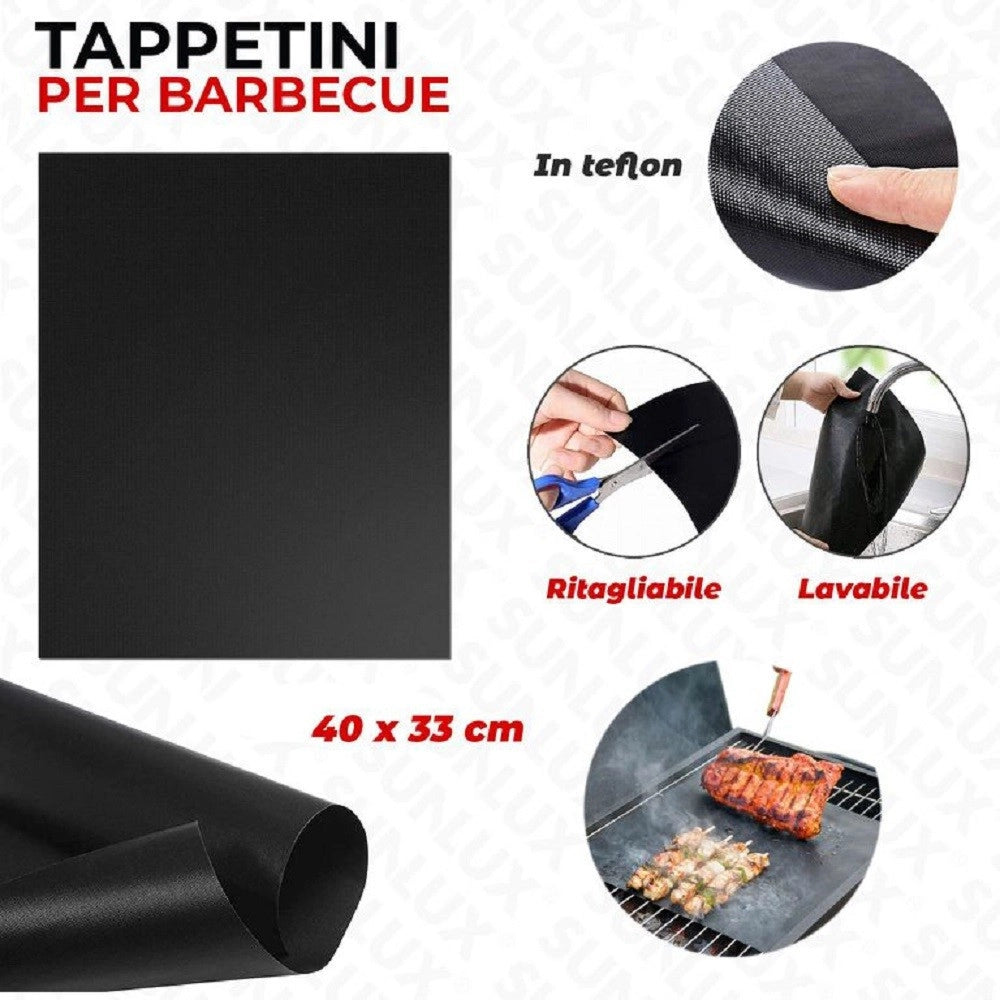 Trade Shop - Set 6pz Tappetini In Teflon Per Griglia Barbecue 40x33 Cm Riutilizzabili 7823804 -