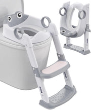 Sedile per bambini con gradino - Ragazzi Ragazze Altezza Regolabile Opportuna - Impermeabile alla lorda Antiscivolo Piatto Pedale - Bianco Grigio Visiera per il bagno dei bambini