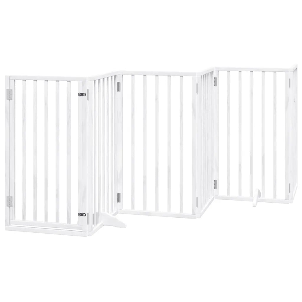 Cancelletto per cani con porta pieghevole 6 pannelli bianco 300 cm in legno di pioppo 352183