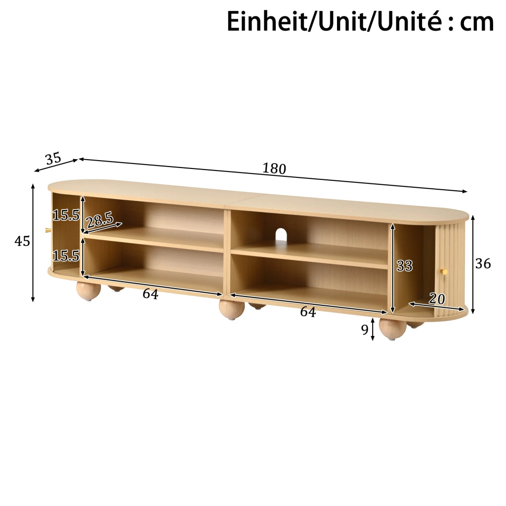 Mobile porta TV con 2 ante scorrevoli e 4 vani, stile retrò, per soggiorno, in MDF, naturale, 180 × 35 × 45 cm