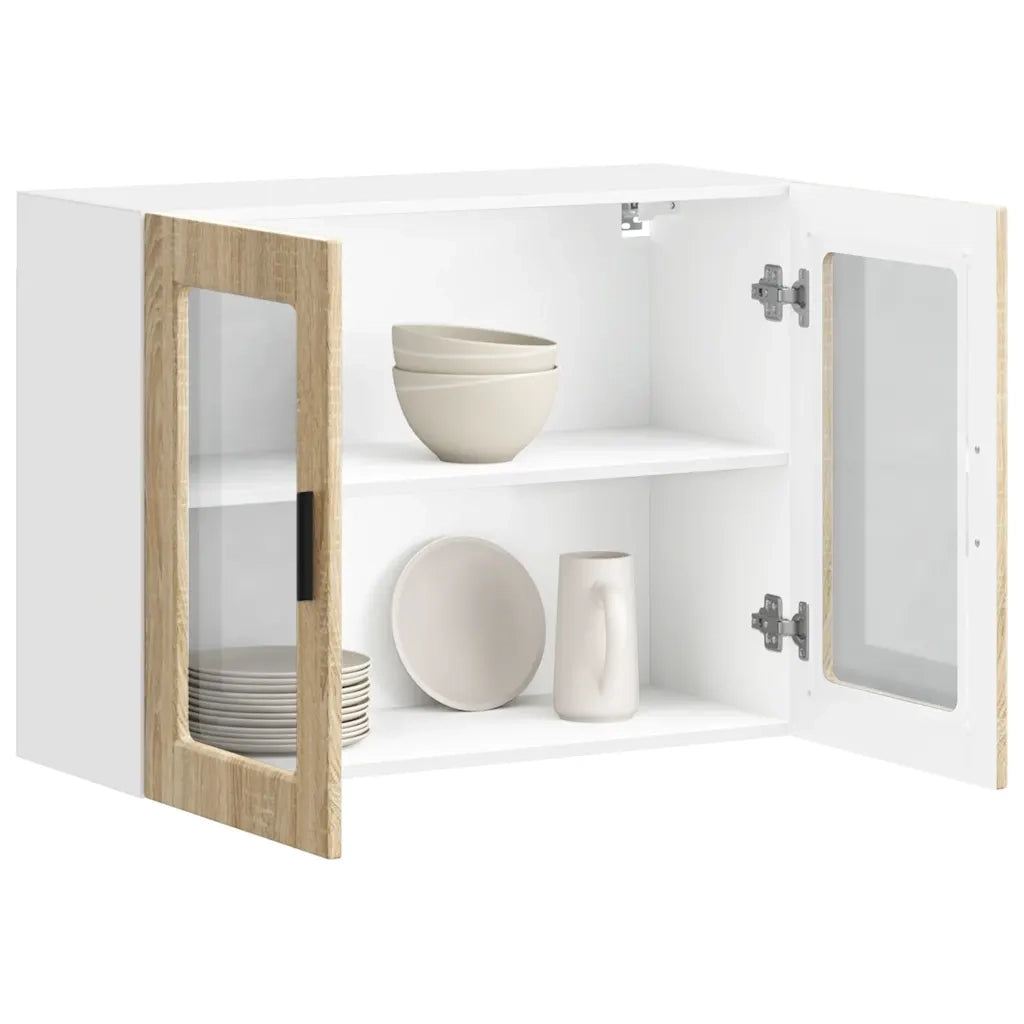 Pensile da Cucina con Porta in Vetro-Mobile Cucina da Parete Porto Rovere Sonoma 692422