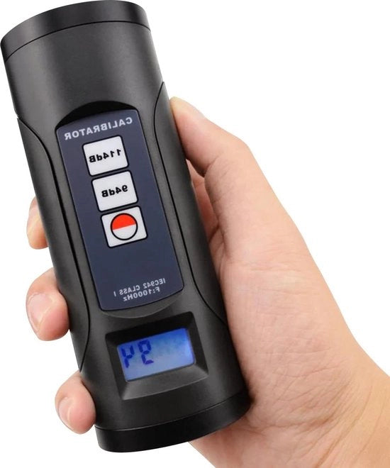 Calibratore di livello di pressione sonora digitale 94 dB e 114 dB - strumento di calibrazione del rumore decibel professionale con controllo dell'accuratezza della misura - portatile e con luce nera - adatto per microfoni da 1/2 pollice e 1 pollice