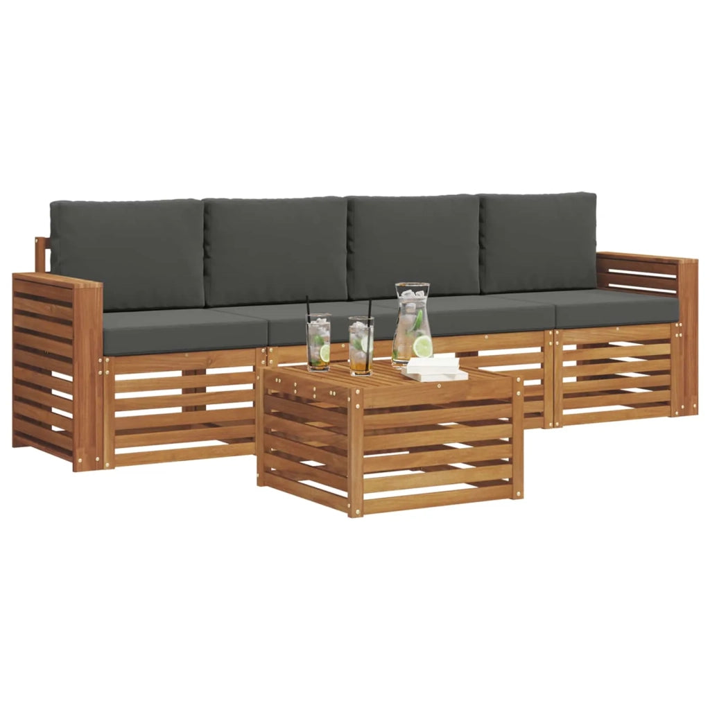 Set di divani da esterno con cuscino 5 pcs Naturale e Antracite
