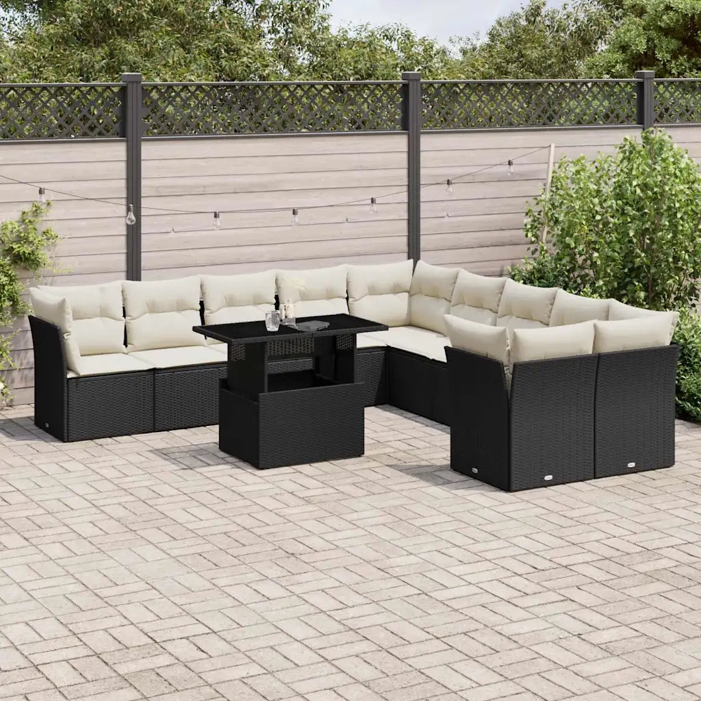 Set Divani da Giardino 11 pz con Cuscini in Polyrattan Nero 3266876