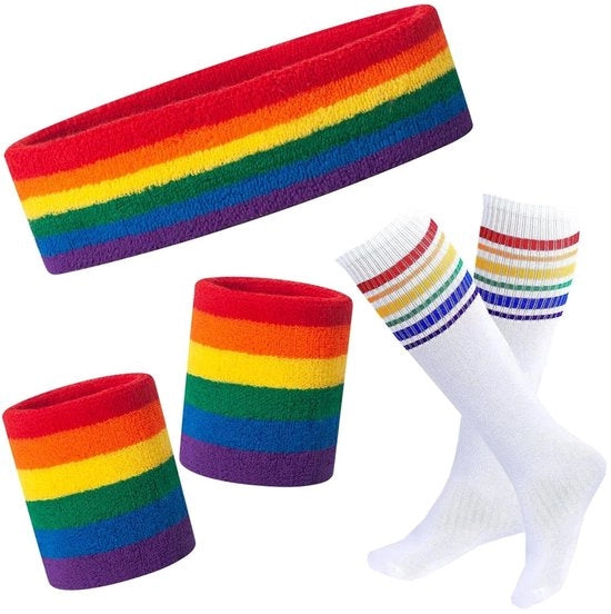 Set di assorbenti per sudore - 1 cintura - 2 gomiti - 1 paio di calze alta - insieme sportivo unisex - materiale rapido assorbimento