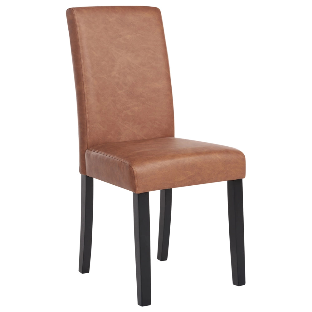Set di 2 sedie da pranzo in pelle scamosciata marrone con gambe in legno tradizionali