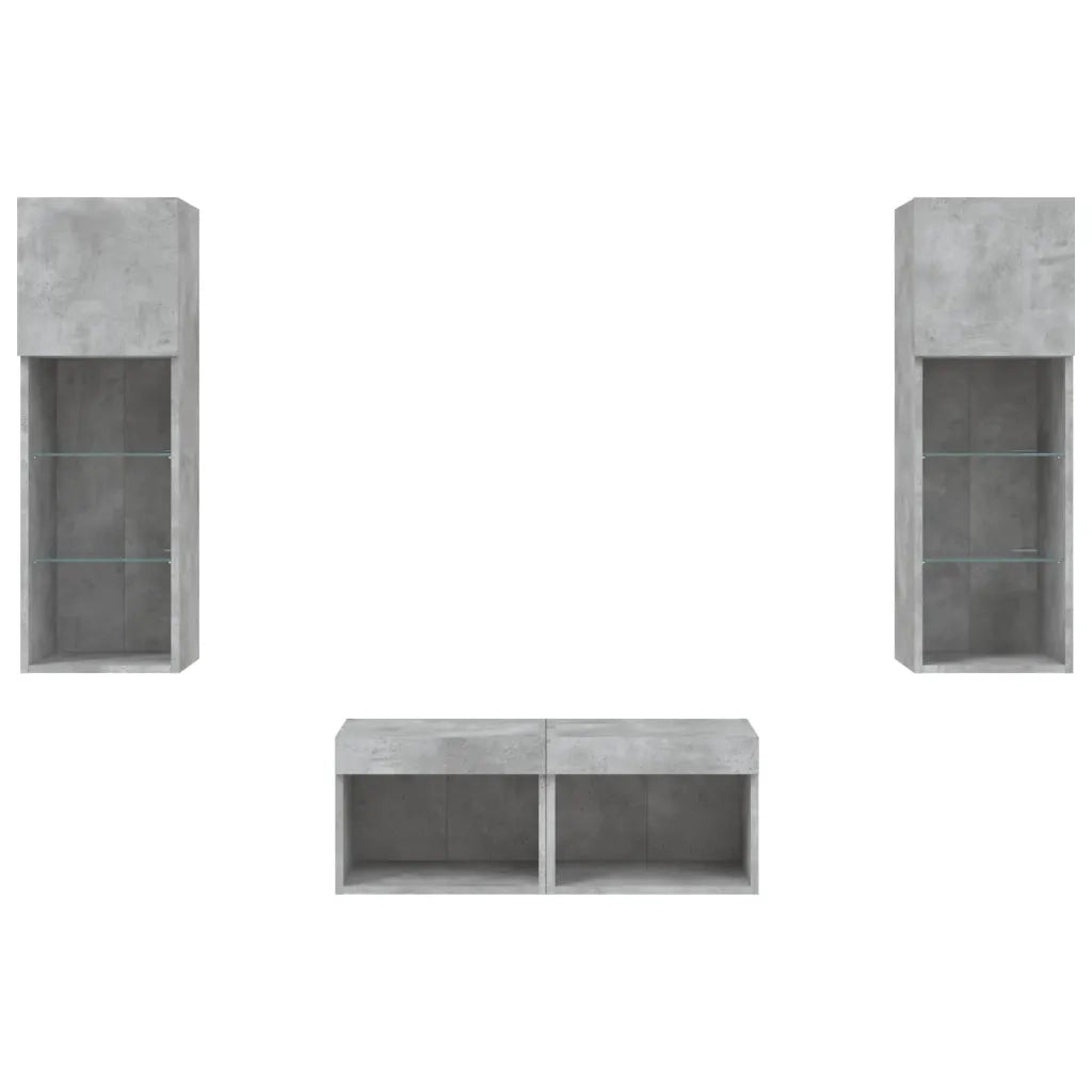 Mobili TV a Muro 4 pz-Credenza per TV con Luci LED Grigio Cemento 428955