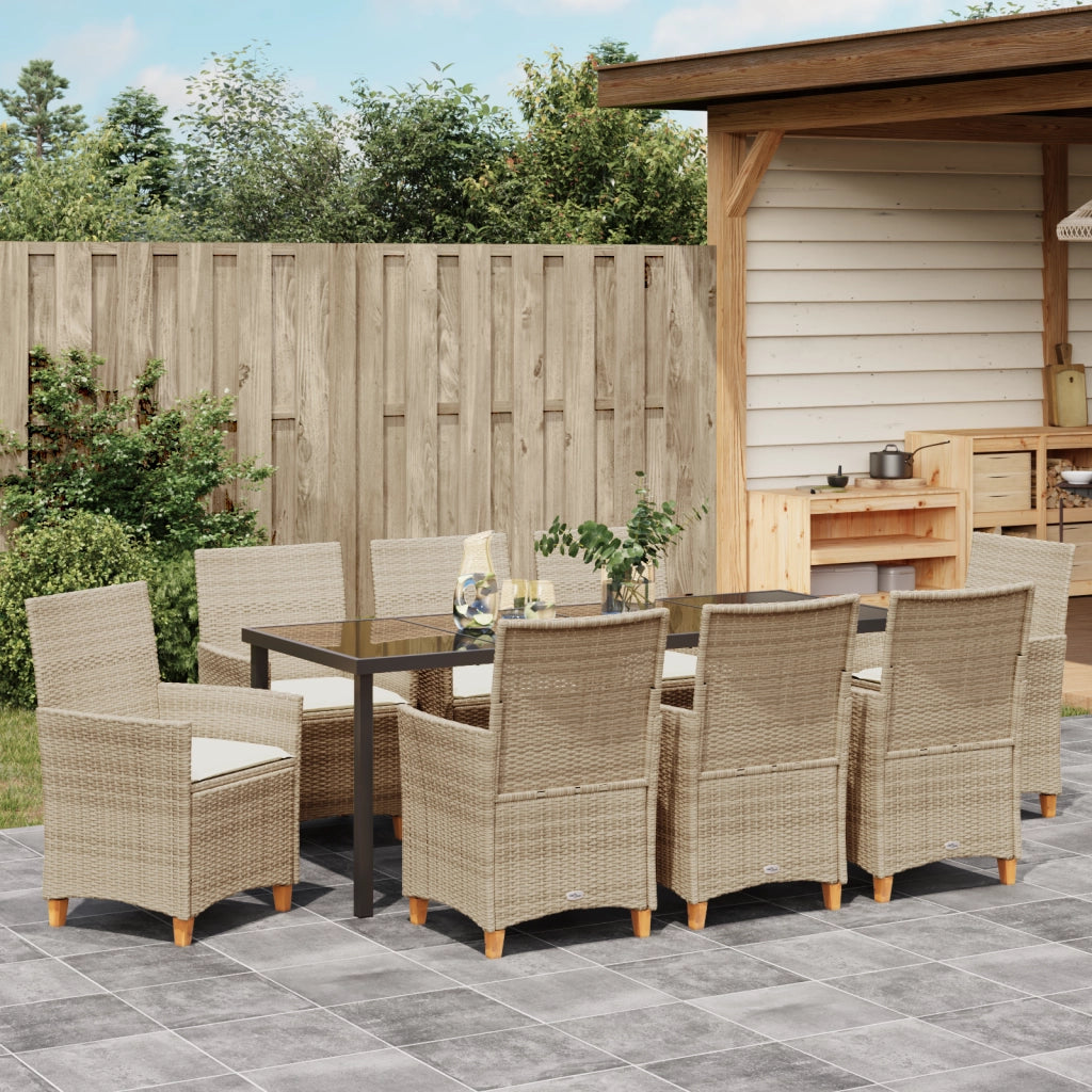 Set di Mobili da Pranzo da Giardino con Cuscini Beige Polyrattan