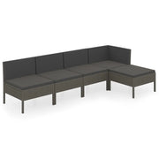Set Divani da Giardino 5 pz | Set Salotto da Giardino con Cuscini in Polyrattan Grigio