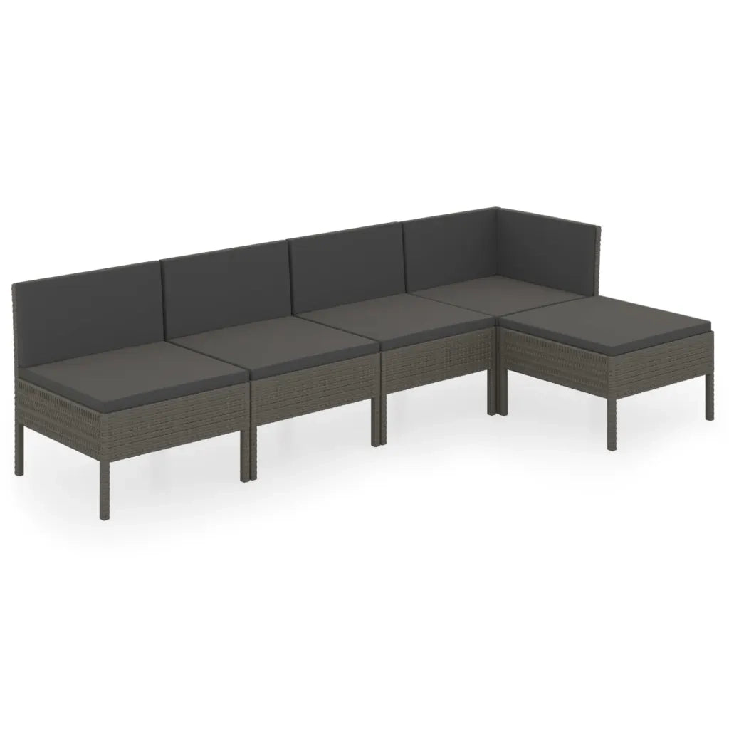 Set Divani da Giardino 5 pz | Set Salotto da Giardino con Cuscini in Polyrattan Grigio