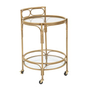 Carrello bar Panama rotondo in ferro, rattan e vetro Ø 51x74 cm