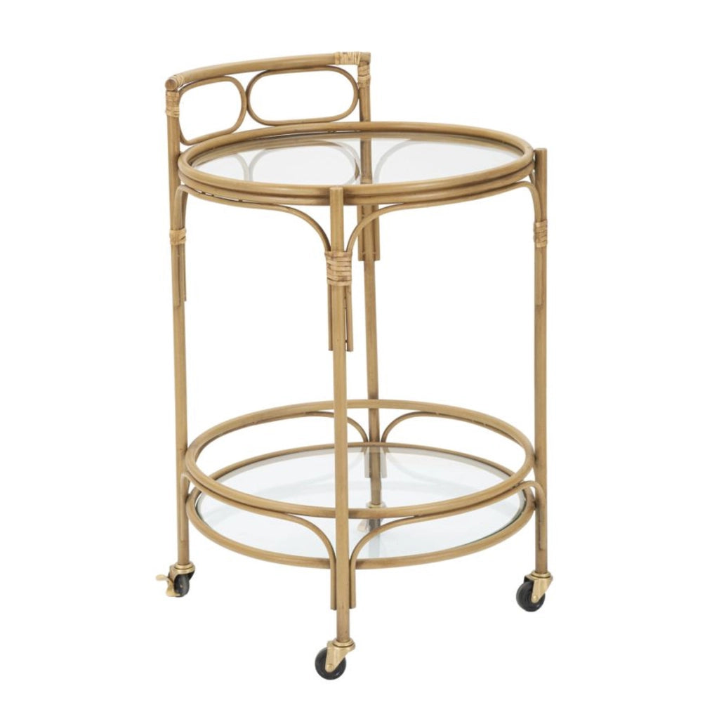 Carrello bar Panama rotondo in ferro, rattan e vetro Ø 51x74 cm