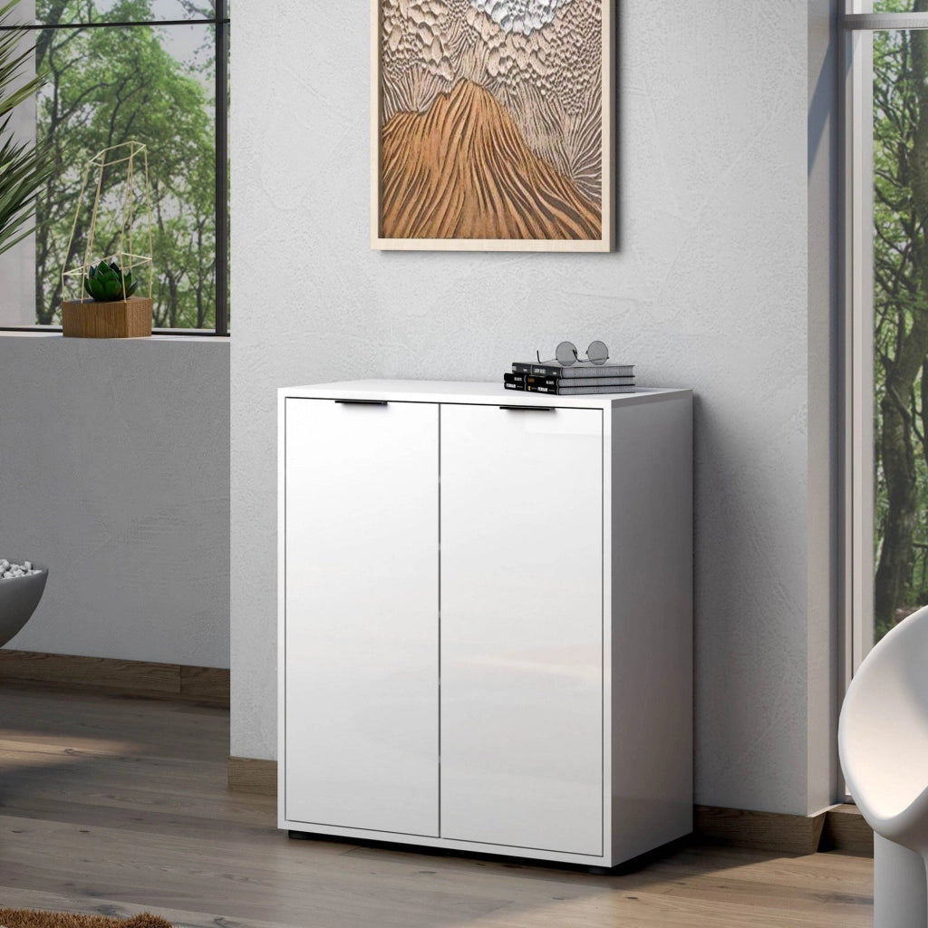 Mobile Portascarpe Angitolar, Scarpiera 20 Paia Made in Italy, 72.5x36x86h cm Bianco Lucido
