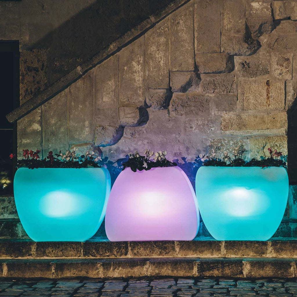 Vaso moderno luminoso Doppio Verso 100x31 H 80 colore Led Multicolor Batteria Solare mod. Heart Led