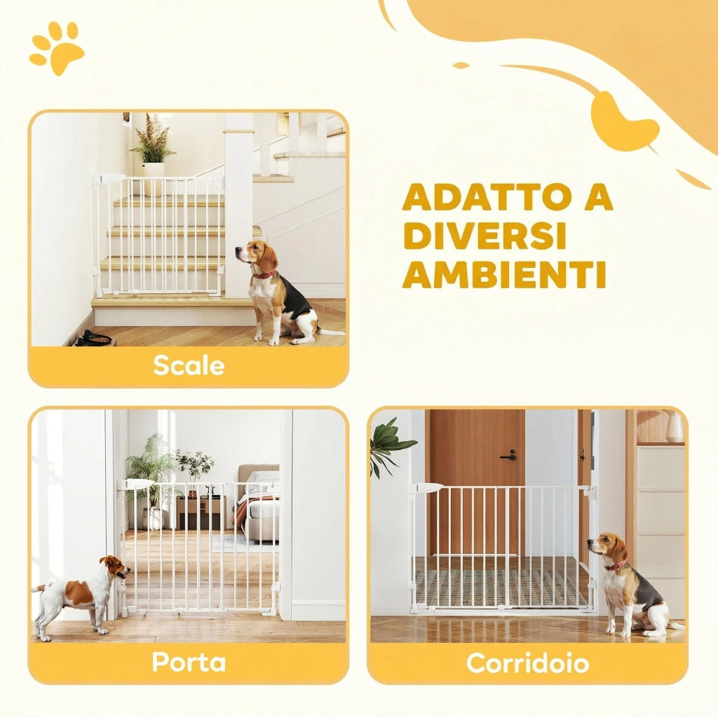 Cancelletto di Sicurezza per Cani 74,5-111,5x74,5 cm Chiusura Automatica e Apertura con Una Mano in Metallo PP e ABS