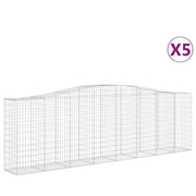 Cestini gabbioni recinzione a gabbia muro di contenimento ad arco 5 pezzi 400 x 50 x 120/140 cm ferro zincato argento 02_0040940