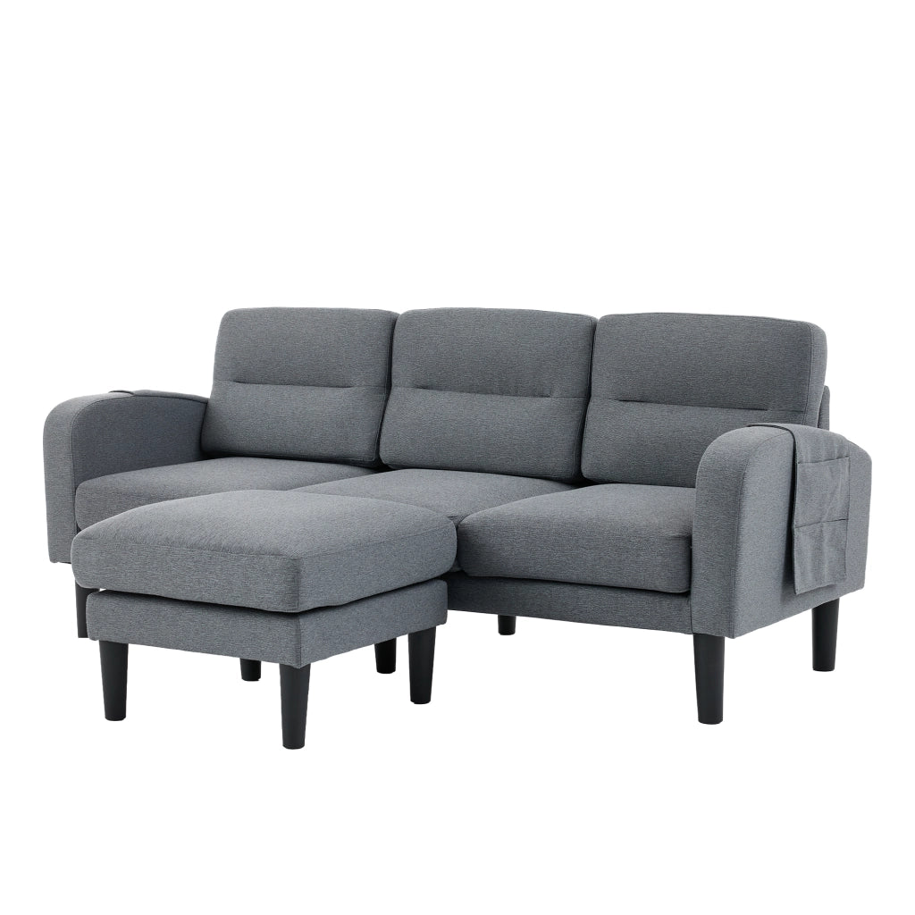 Divano angolare modulare a 3 posti con penisola e tasche laterali sfoderabile in tessuto grigio 204 × 136 × 80 cm
