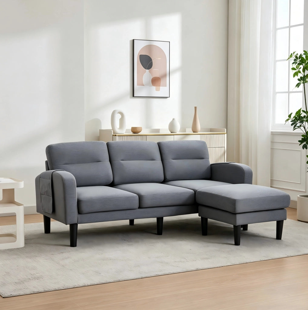 Divano angolare modulare 3 posti con chaise longue grigio