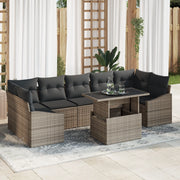 Set Divano da Giardino 8 Pezzi con Cuscini Grigio Polirattan