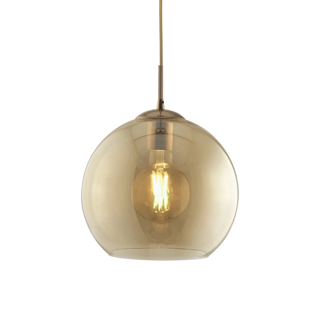 Sospensione Contemporanea Balls Acciaio Adjustable Vetro Ambra 1 Luce E27 D30Cm
