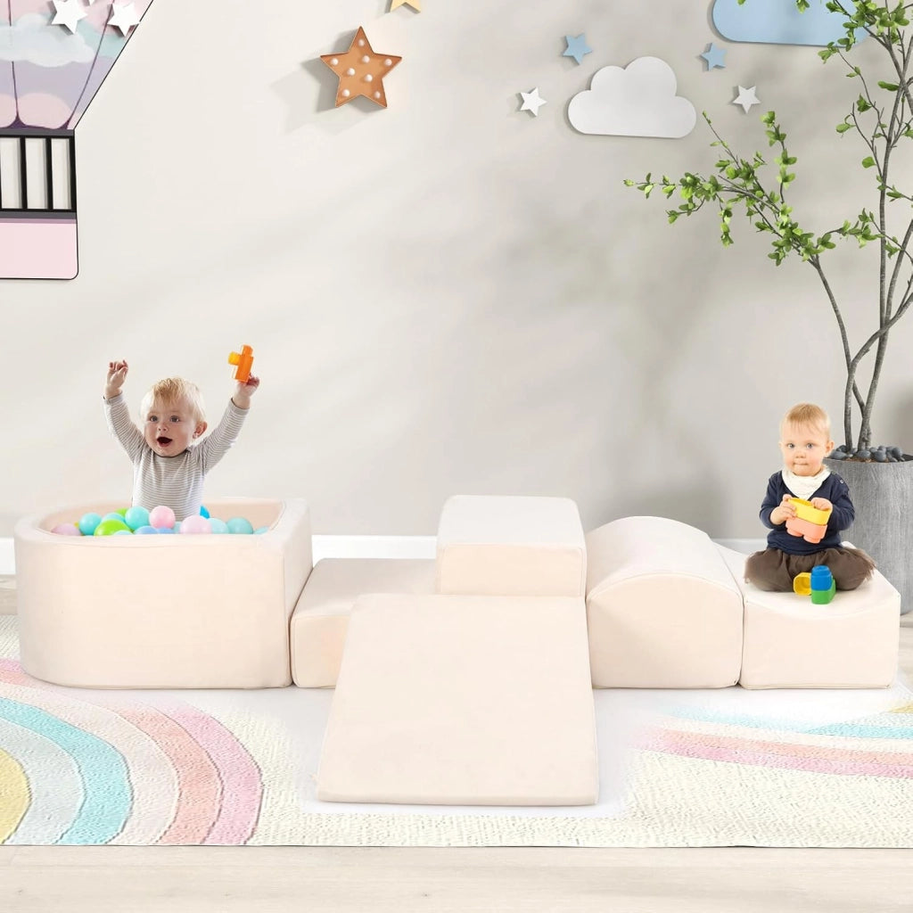 Set di 5 Pezzi Gioco in Schiuma, Blocchi con Piscina di Palline per Bambini, Coperture Lavabili con Cerniere, Blocchi Creativi per Stanza di Giocattoli, Camera da Letto (Bianco)