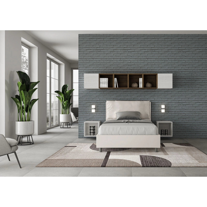 Letto imbottito Piazza e mezzo 120x200 cm Large - Bianco,Similpelle,Contenitore