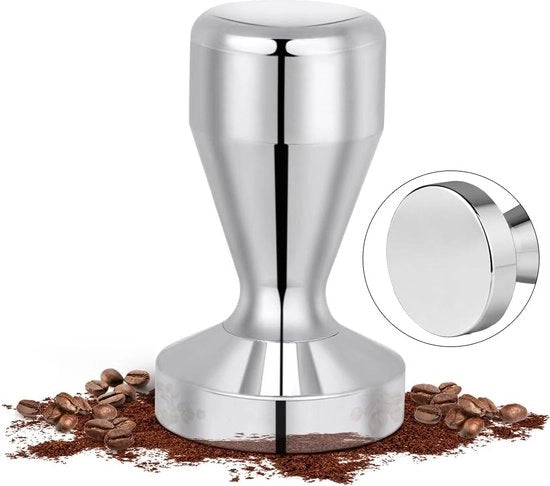 Tamponatore per caffè, base 51 mm, acciaio inossidabile, tamponatore per espresso con cuscino in silicone da 58 mm, per 51 mm tappi per filtro, stile barista solido e pesante