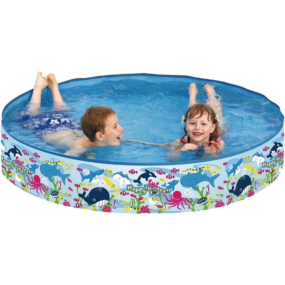 Trade Shop - Piscina Rotonda 150x25 Cm Motivo Fondo Del Mare Per Bambini Giardino Estate 016093 -