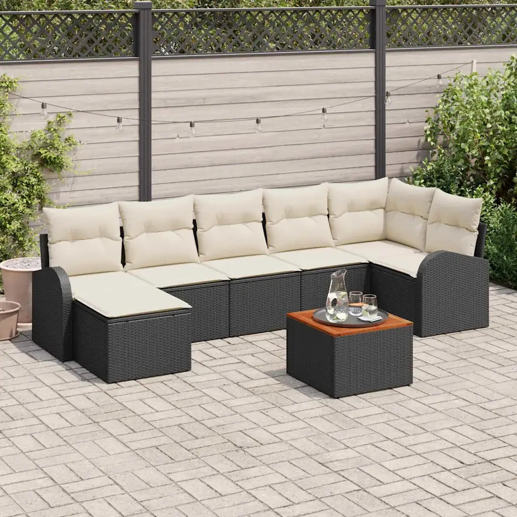 Set Divano da Giardino 8 pcs Nero e Crema polyrattan 3356276