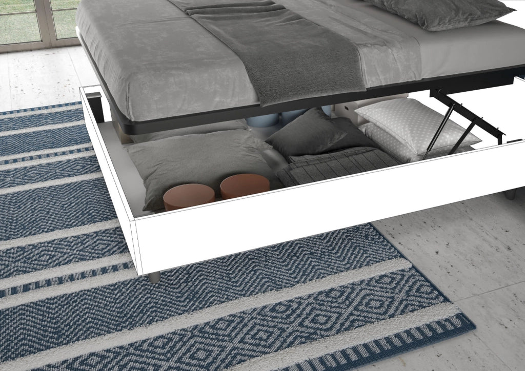 BS COM Letto matrimoniale contenitore doppia alzata 160x190 bianco frassino
