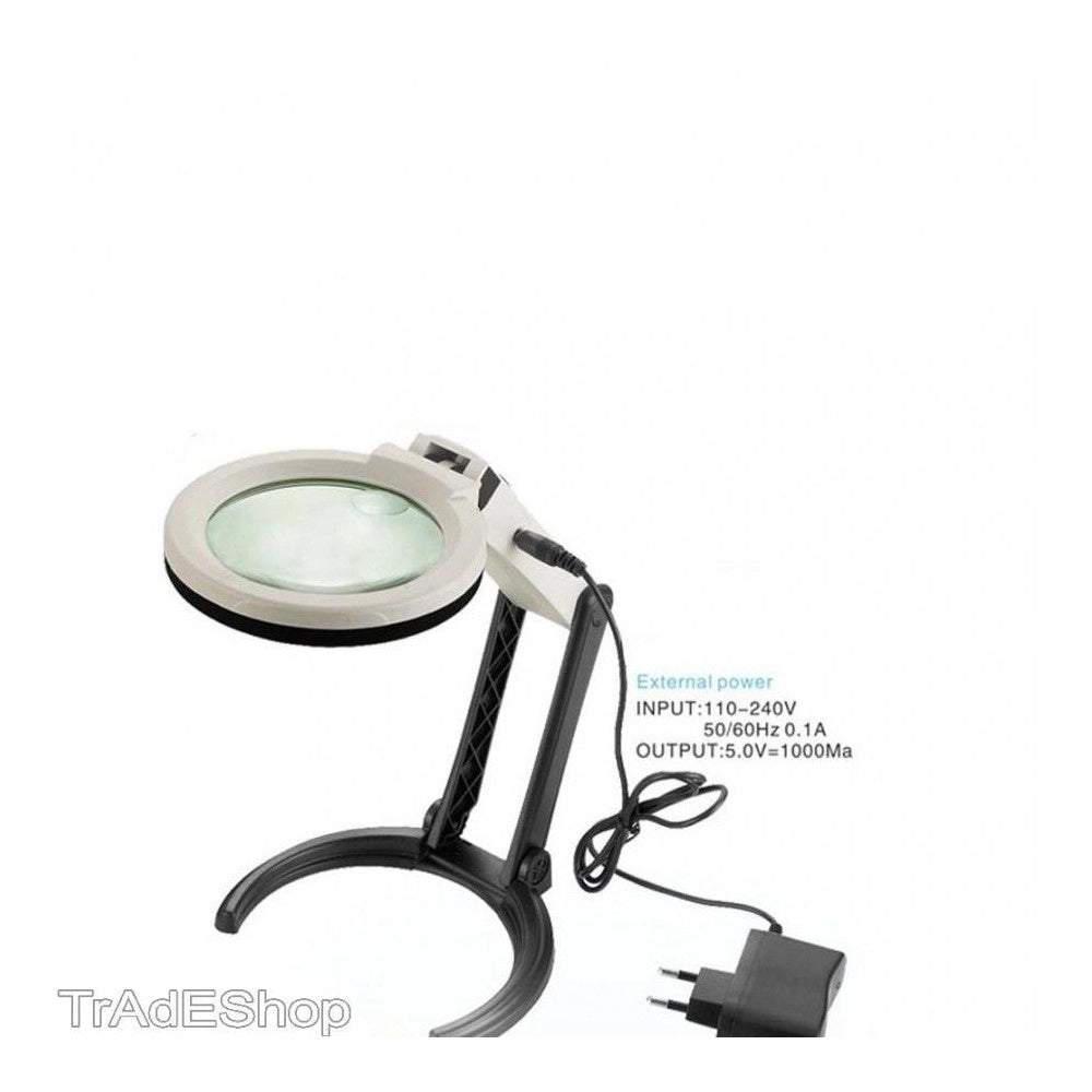 Trade Shop - Lente Di Ingrandimento Da Tavolo Lampada Con 10 Led Portatile 120 Mm A 28mm -