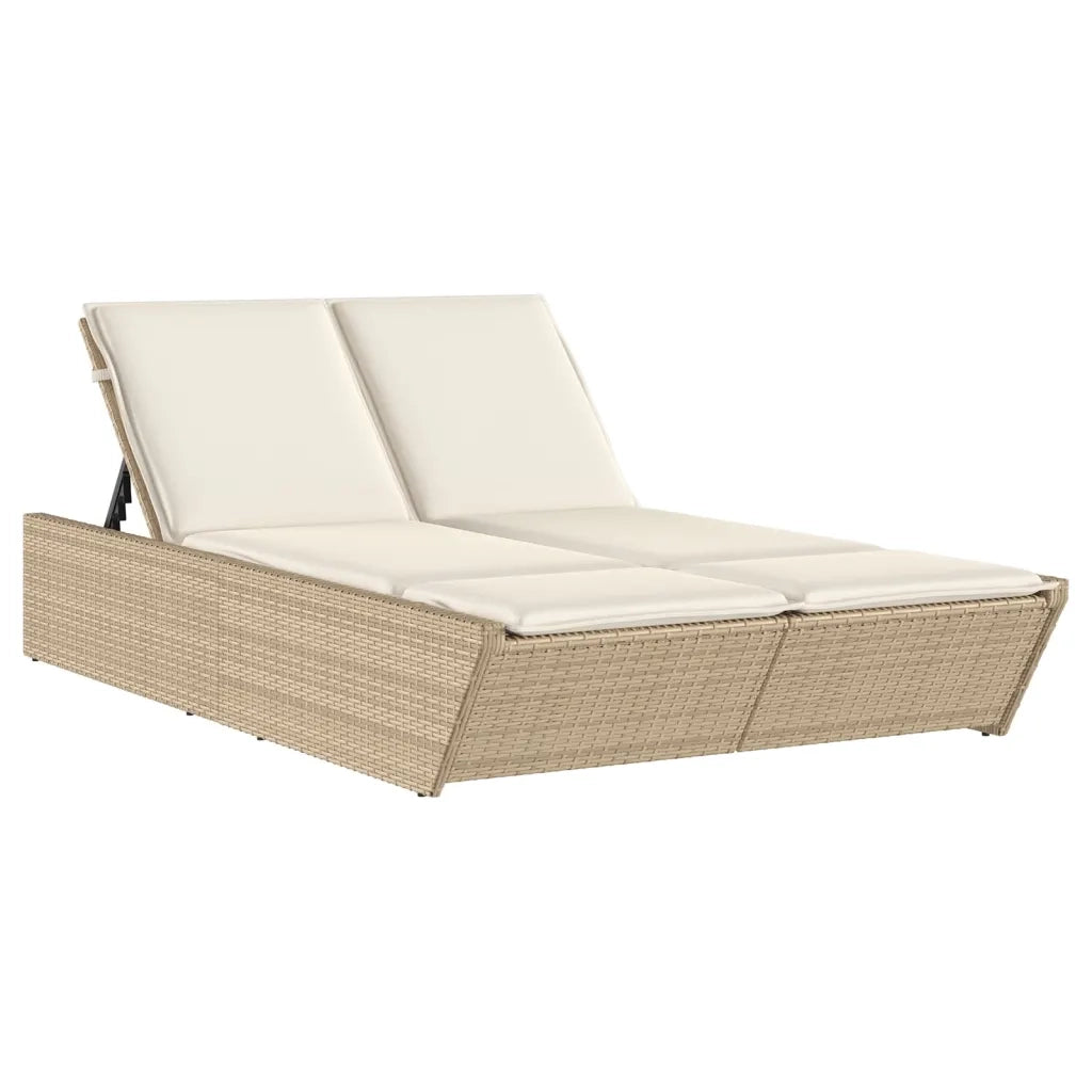 Lettino Prendisole con Cuscini Beige in Polyrattan 368183