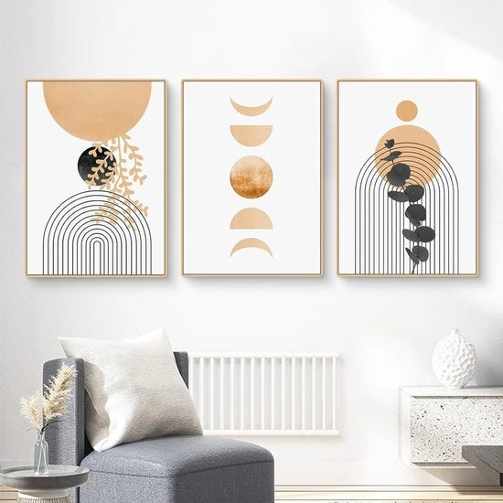 Set di foglie boho abstracte per decorazione di parete da 3 pezzi (40 x 50 cm)