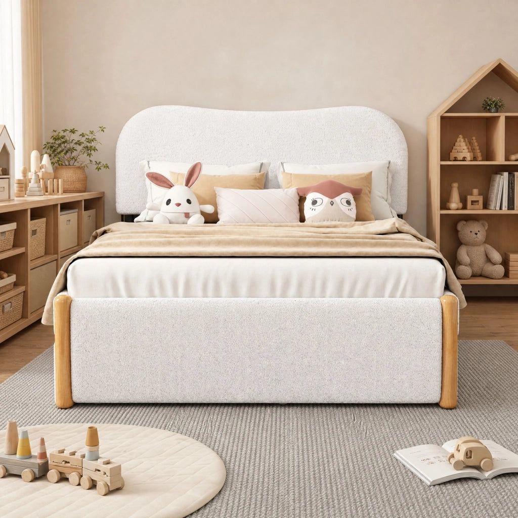 LETTO 140x200 cm con letto estraibile laterale Bianco in Plush e MDF