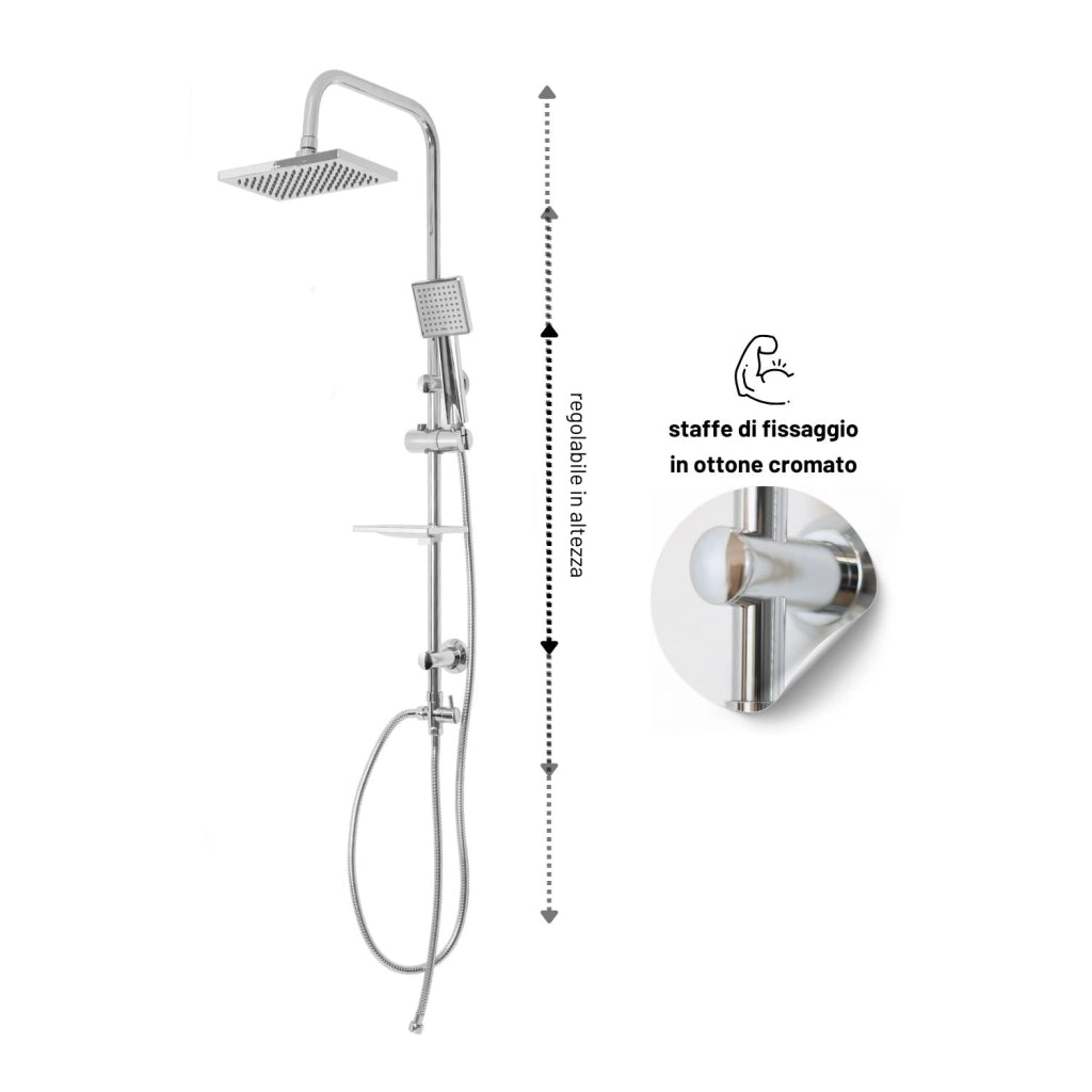Colonna doccia attrezzata luna ottone cromato soffione e doccetta quadrati *** materiale staffe a parete abs, pezzi 1