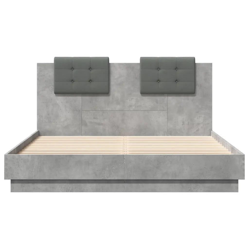 Letto matrimoniale | Letto per adulti | Giroletto con Testiera e LED Grigio Cemento 150x200 cm