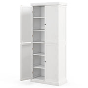 Dispensa da cucina a 4 ante con 6 ripiani 2 ripiani regolabili, Mobile credenza alto 184,5cm per sala da pranzo Bianco-Credenze buffet