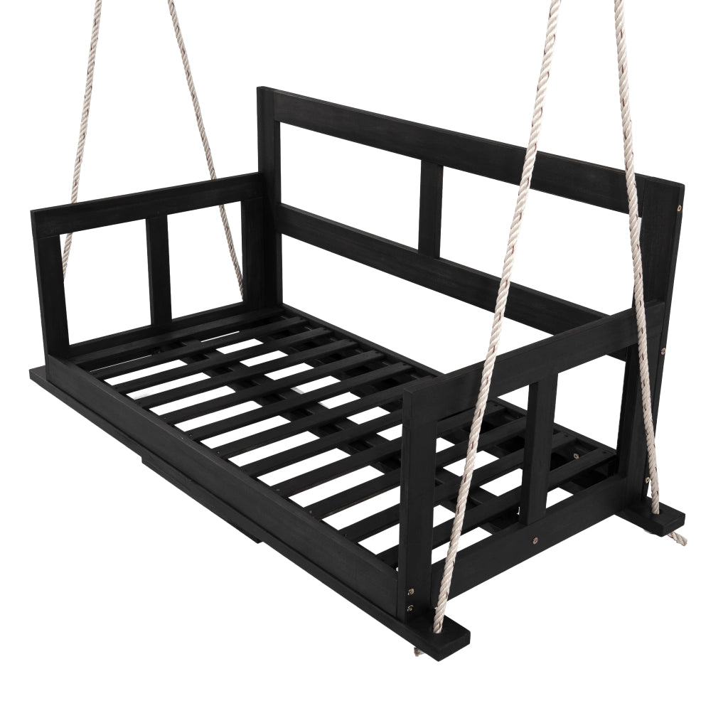 Dondolo da Giardino Doppio con Cuscini ¨C MINIMAL ¨C Legno Acacia, Nero/Beige