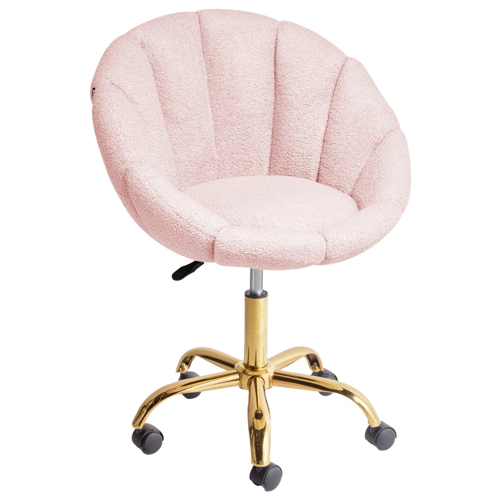 Elegante sedia da ufficio girevole in tessuto bouclè rosa pastello con base regolabile in altezza Design moderno Home Office