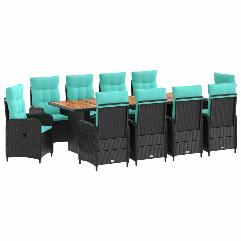 Set da pranzo per esterni 11 pz Nero e Turchese polyrattan 3422378