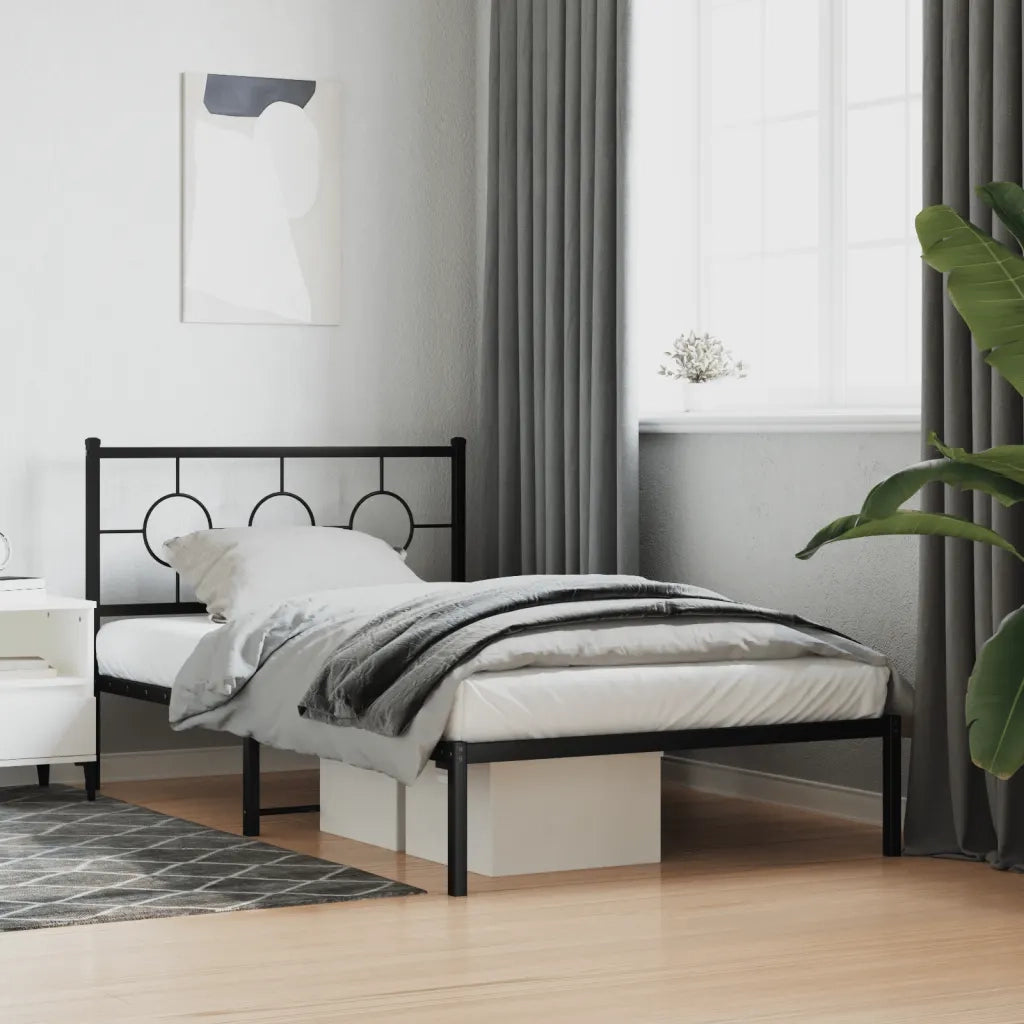 Letto singolo | Letto per adulti | Giroletto con Testiera in Metallo Nero 107x203 cm