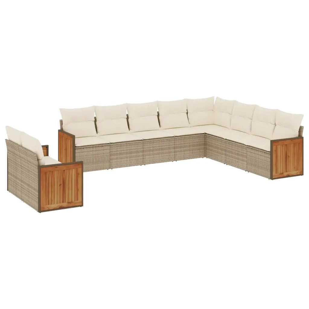 Set Divano da Giardino 10 pz con Cuscini Beige in Polyrattan 3260196