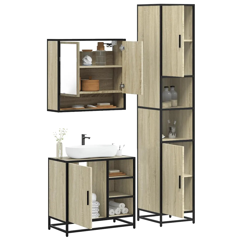 Set Mobili da Bagno 3 pz Rovere Sonoma in Legno Multistrato