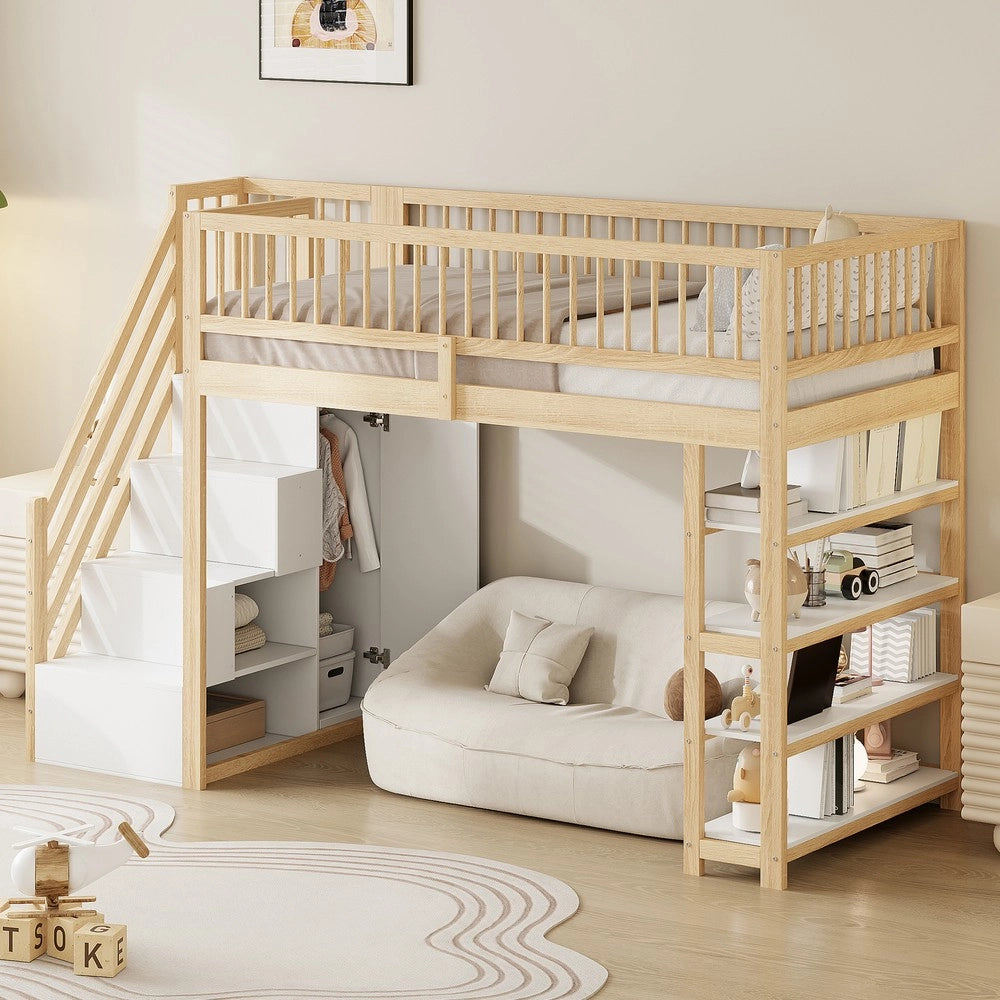 Letto a Soppalco con Armadio e Ripiani ¨C Xylo ¨C Legno Massello 90x200
