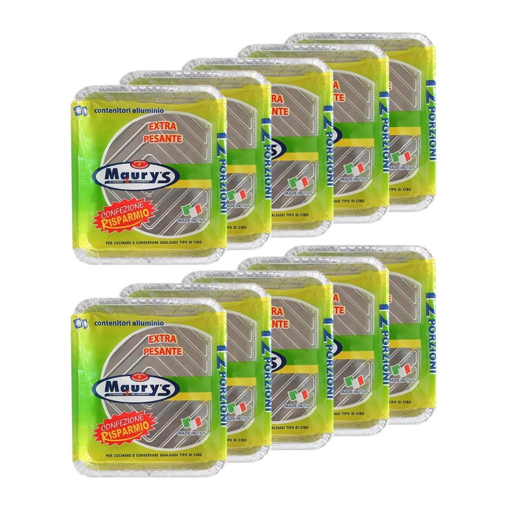 MAURY'S SET DA 10  CONTENITORI RETTANGOLARI IN ALLUMINIO DA 12 PORZIONI