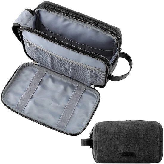 Toilette per uomini, toilette da viaggio, borsa cosmetica con chiusura a zip doppia, grande capacità di stoccaggio, 5L - Nero