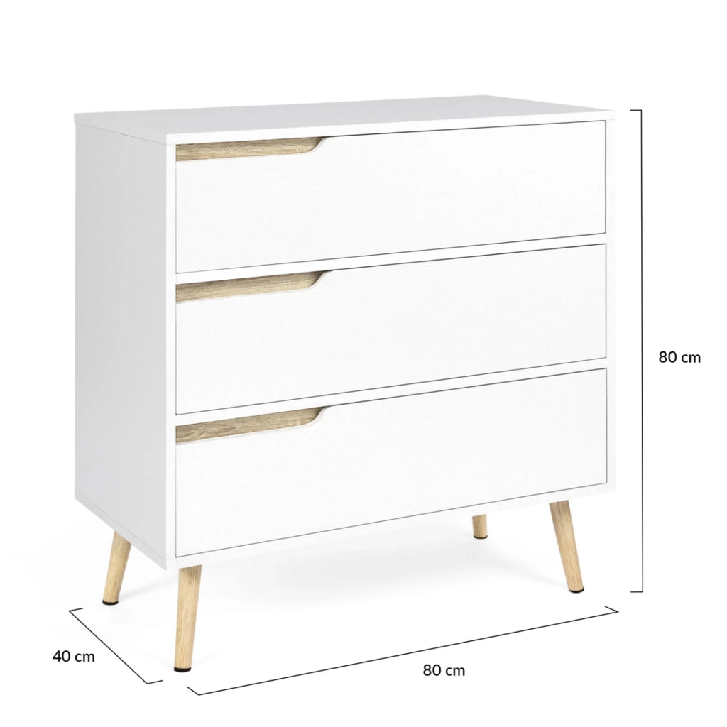 IDMarket - Cassettiera scandinavo a 3 cassetti legno e bianco HELSINKI