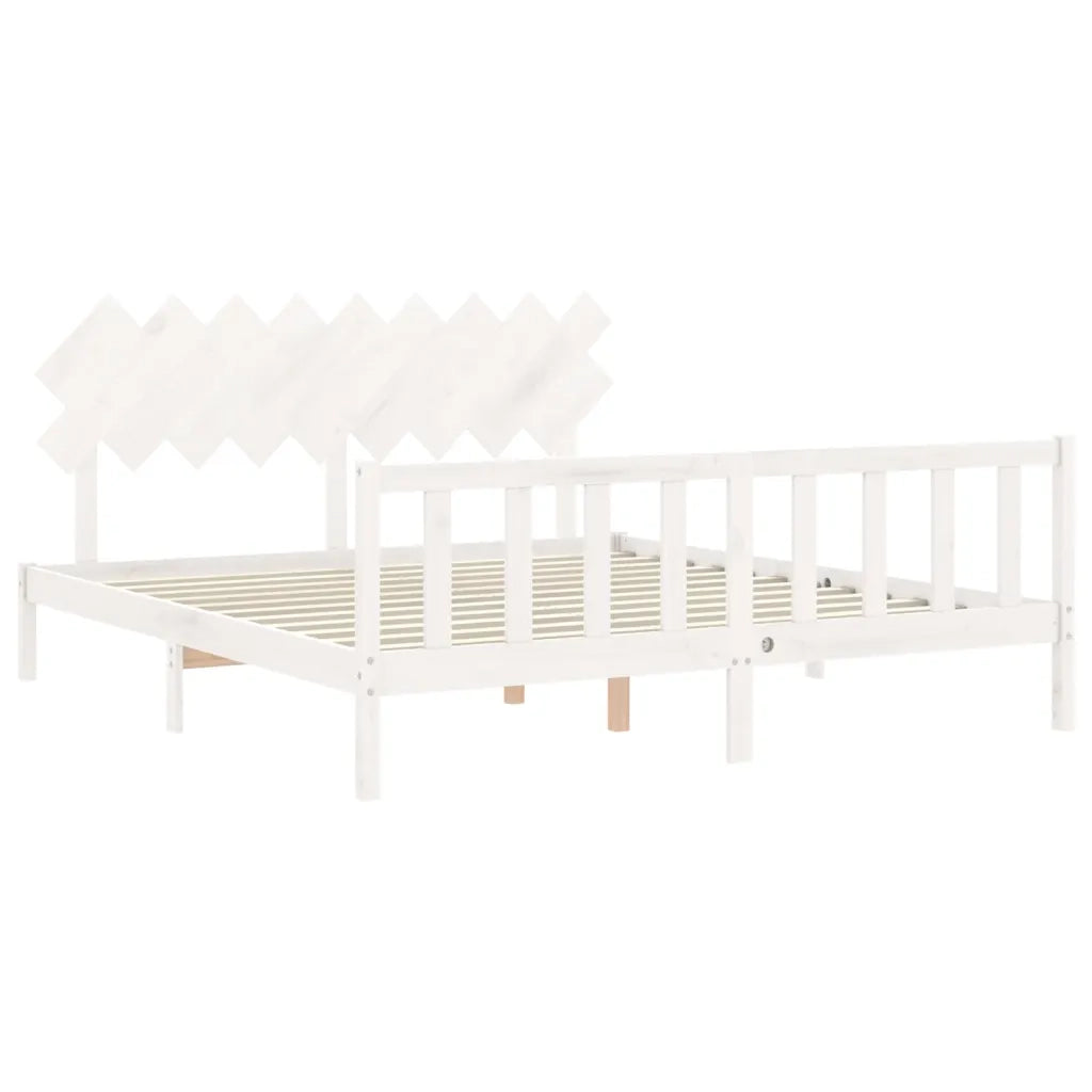 Giroletto Testiera Bianco Super King Size-Struttura Letto in Legno Massello 789073