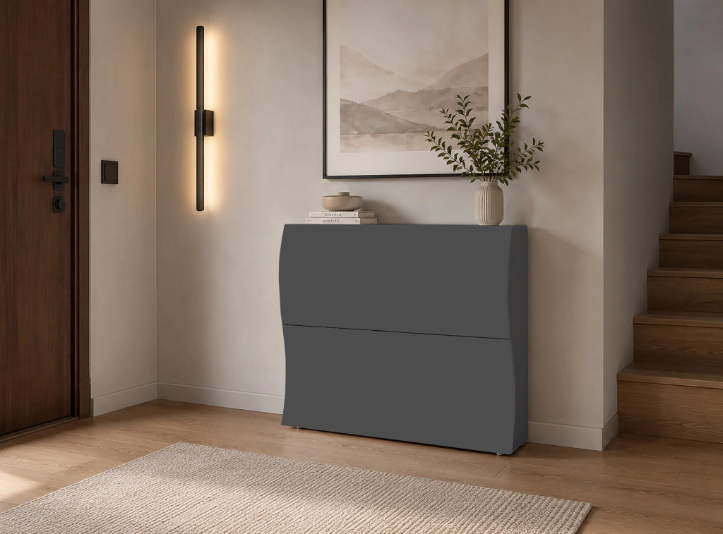 Scarpiera 2 Ante a Ribalta Onda 101x26,6x81,4 cm Finitura in Melamina Antracite Opaco